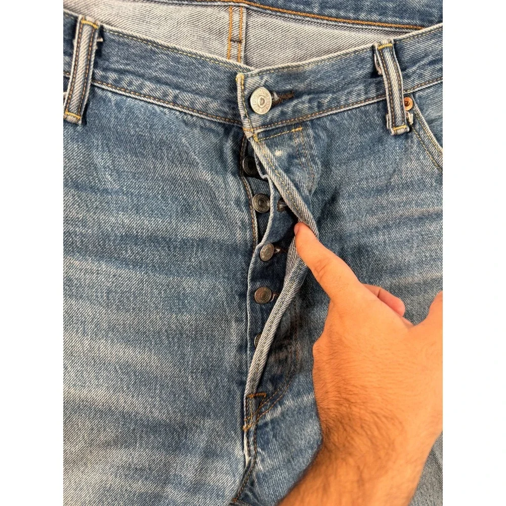 Levi's 501 Jeans Men's 42x28 Blue Denim Pocket Distressed High Rise Straight Leg